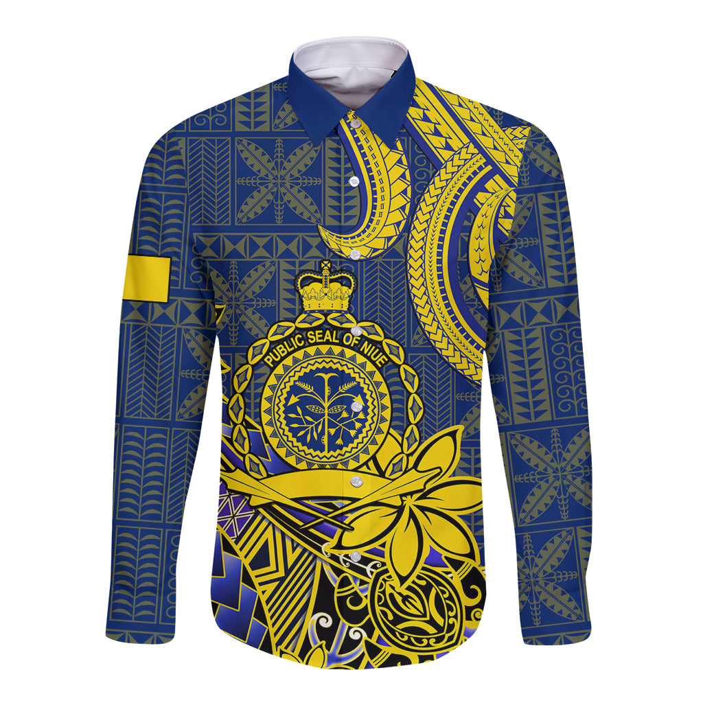 Niue Peniamina Gospel Day Long Sleeve Button Shirt Unique Niean Hiapo LT14 Unisex Blue - Polynesian Pride