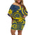 Niue Peniamina Gospel Day Off Shoulder Short Dress Unique Niean Hiapo LT14 Women Blue - Polynesian Pride