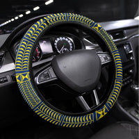 Niue Peniamina Gospel Day Steering Wheel Cover Unique Niean Hiapo LT14 Universal Fit Blue - Polynesian Pride