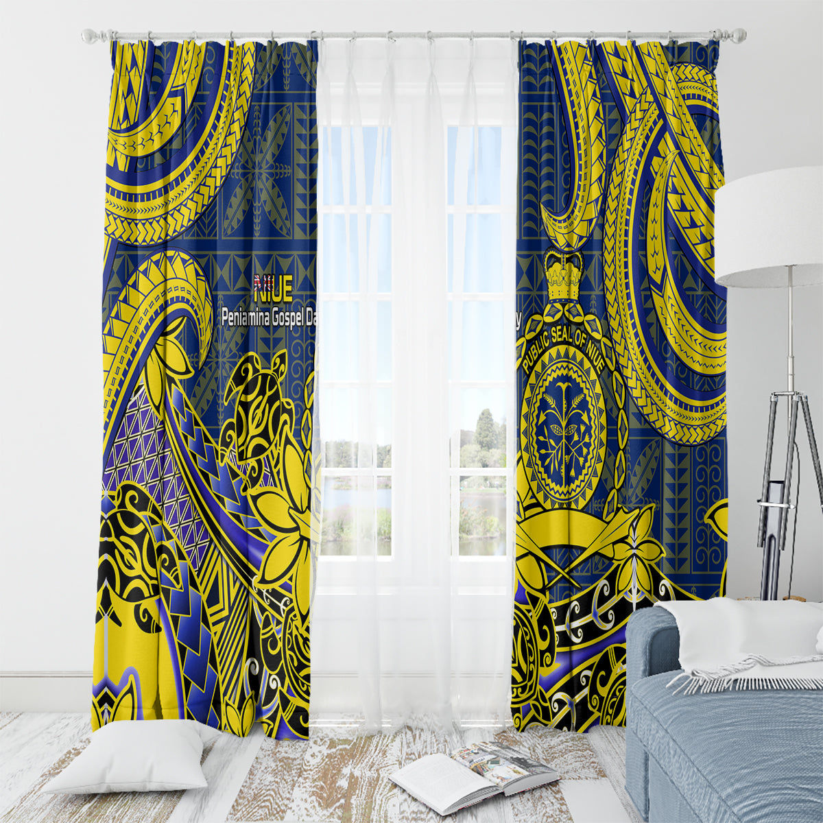 Niue Peniamina Gospel Day Window Curtain Unique Niean Hiapo LT14 - Polynesian Pride