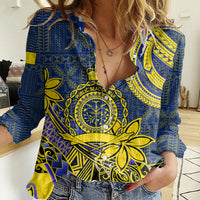 Niue Peniamina Gospel Day Women Casual Shirt Unique Niean Hiapo LT14 Female Blue - Polynesian Pride