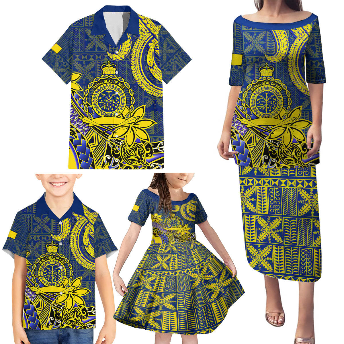 Personalised Niue Peniamina Gospel Day Family Matching Puletasi Dress and Hawaiian Shirt Unique Niean Hiapo LT14 - Polynesian Pride