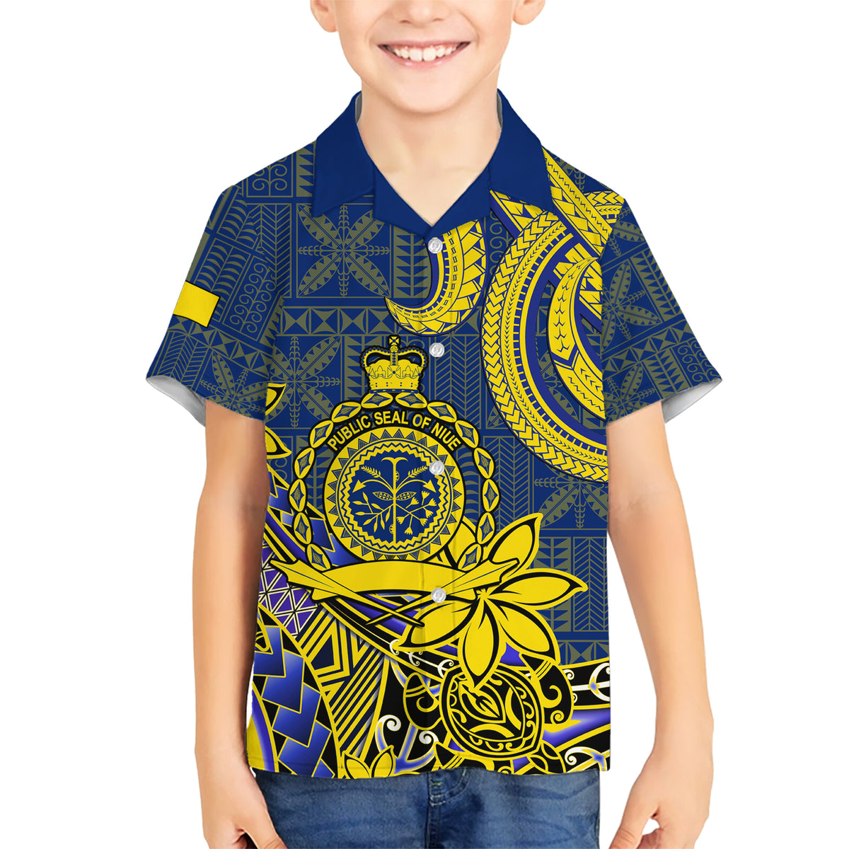 Personalised Niue Peniamina Gospel Day Kid Hawaiian Shirt Unique Niean Hiapo LT14 Kid Blue - Polynesian Pride