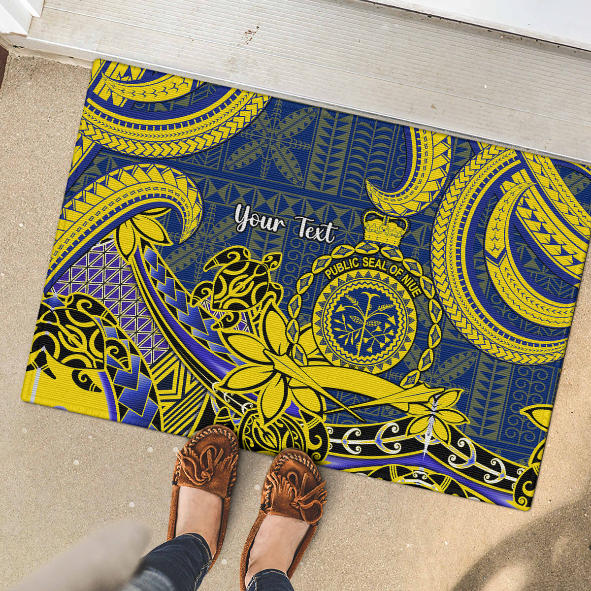 Personalised Niue Peniamina Gospel Day Rubber Doormat Unique Niean Hiapo LT14 - Polynesian Pride