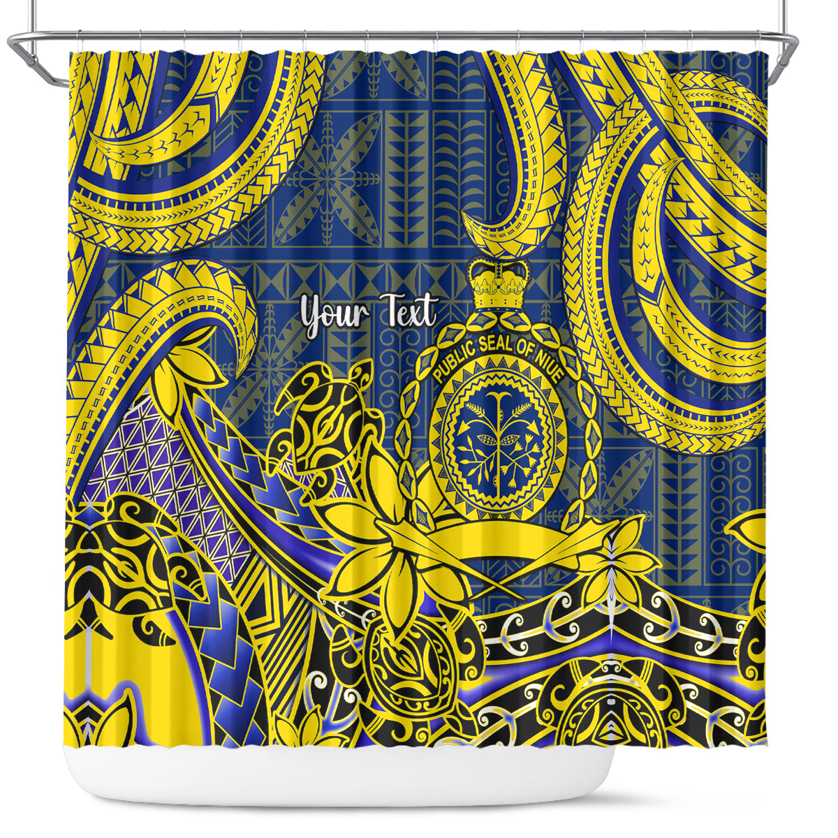 Personalised Niue Peniamina Gospel Day Shower Curtain Unique Niean Hiapo LT14 Blue - Polynesian Pride