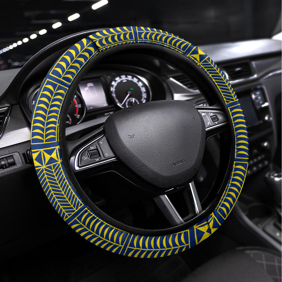 Niue Peniamina Gospel Day Steering Wheel Cover Unique Niean Hiapo LT14 Universal Fit Blue - Polynesian Pride