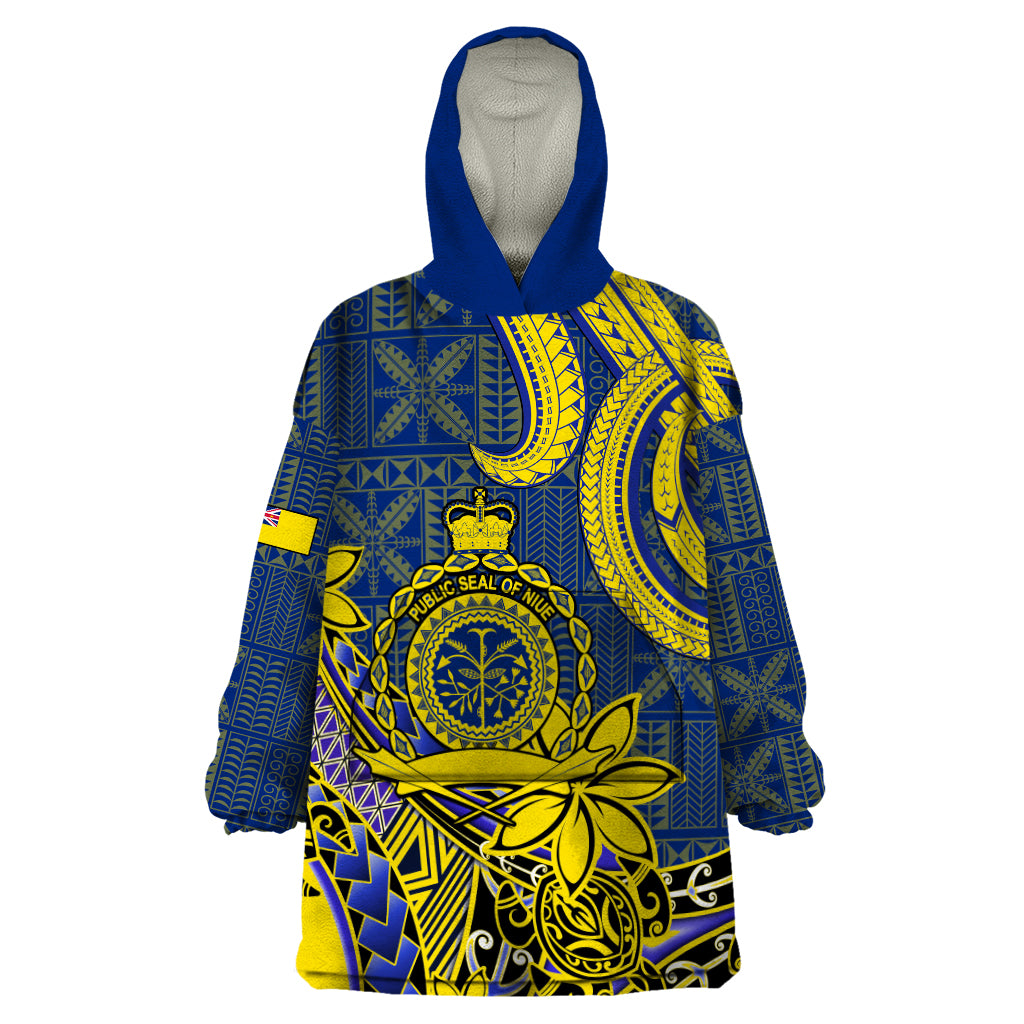 Personalised Niue Peniamina Gospel Day Wearable Blanket Hoodie Unique Niean Hiapo LT14 One Size Blue - Polynesian Pride