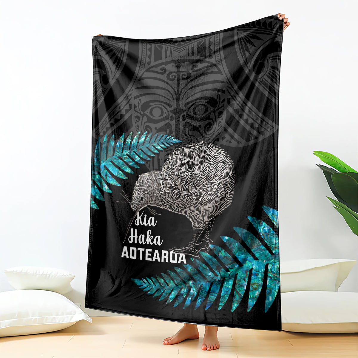 New Zealand Silver Fern Rugby Blanket Pacific 2023 Kia Haka Kiwis With Maori Ta Moko LT14 Black - Polynesian Pride