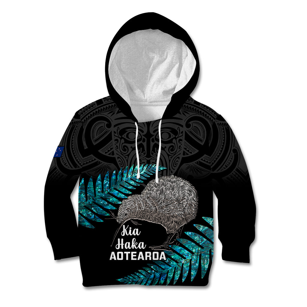 Custom New Zealand Silver Fern Rugby Kid Hoodie Pacific 2023 Kia Haka Kiwis With Maori Ta Moko LT14 Black - Polynesian Pride