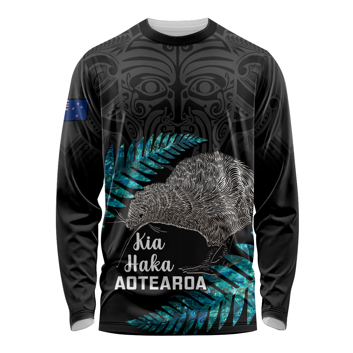 Custom New Zealand Silver Fern Rugby Long Sleeve Shirt Pacific 2023 Kia Haka Kiwis With Maori Ta Moko LT14 Unisex Black - Polynesian Pride