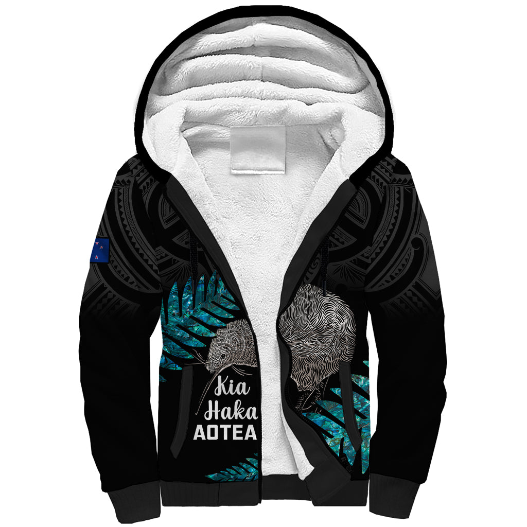 Custom New Zealand Silver Fern Rugby Sherpa Hoodie Pacific 2023 Kia Haka Kiwis With Maori Ta Moko LT14 Unisex Black - Polynesian Pride