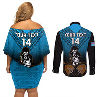 Custom Fiji Tapa Rugby Couples Matching Off Shoulder Short Dress and Long Sleeve Button Shirts Pacific 2023 Go Fijian Bati LT14 - Polynesian Pride