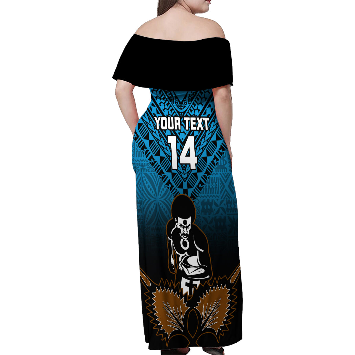 Custom Fiji Tapa Rugby Family Matching Off Shoulder Maxi Dress and Hawaiian Shirt Pacific 2023 Go Fijian Bati LT14 - Polynesian Pride