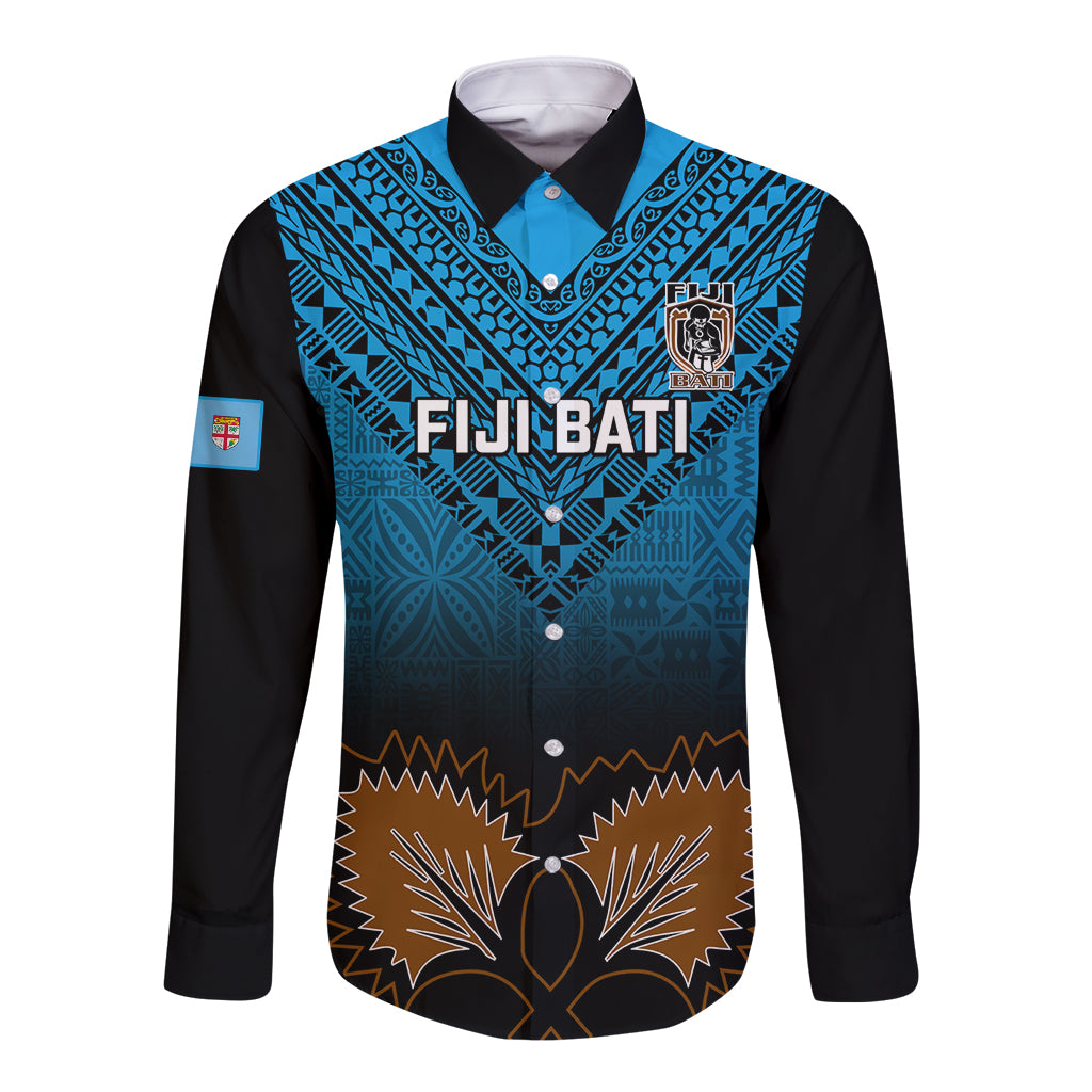 Custom Fiji Tapa Rugby Long Sleeve Button Shirt Pacific 2023 Go Fijian Bati LT14 Unisex Blue - Polynesian Pride