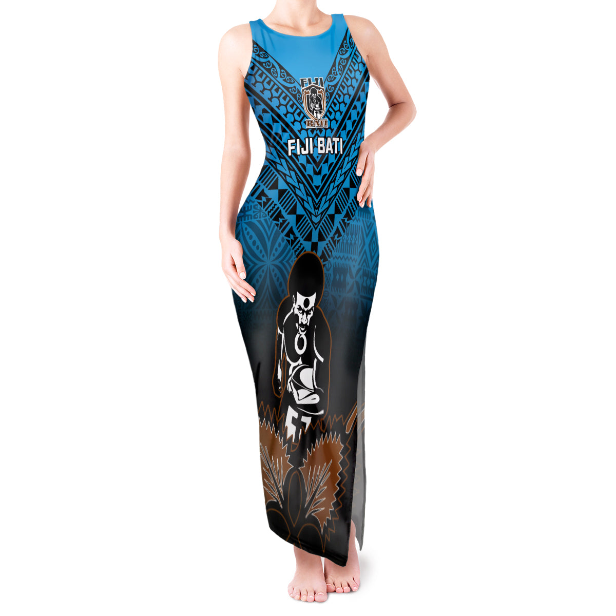 Custom Fiji Tapa Rugby Tank Maxi Dress Pacific 2023 Go Fijian Bati LT14 Women Blue - Polynesian Pride