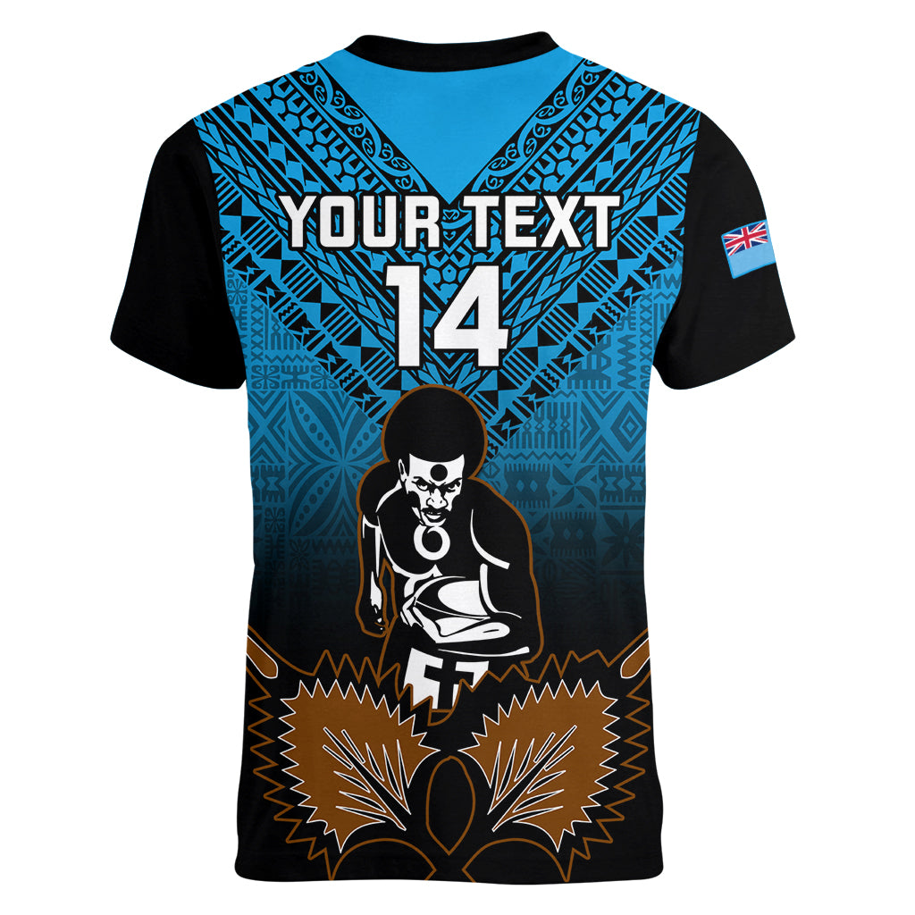 Custom Fiji Tapa Rugby Women V Neck T Shirt Pacific 2023 Go Fijian Bati LT14 - Polynesian Pride