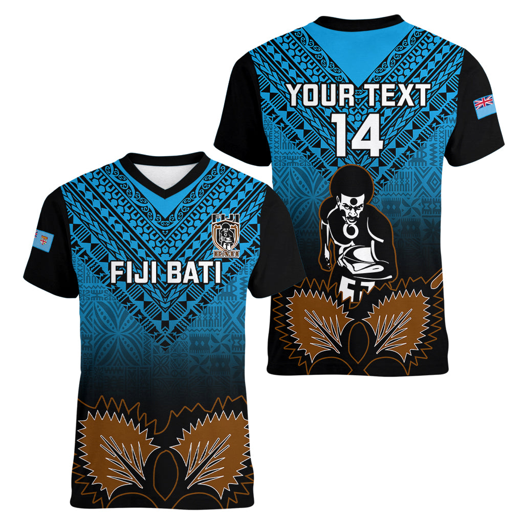 Custom Fiji Tapa Rugby Women V Neck T Shirt Pacific 2023 Go Fijian Bati LT14 - Polynesian Pride