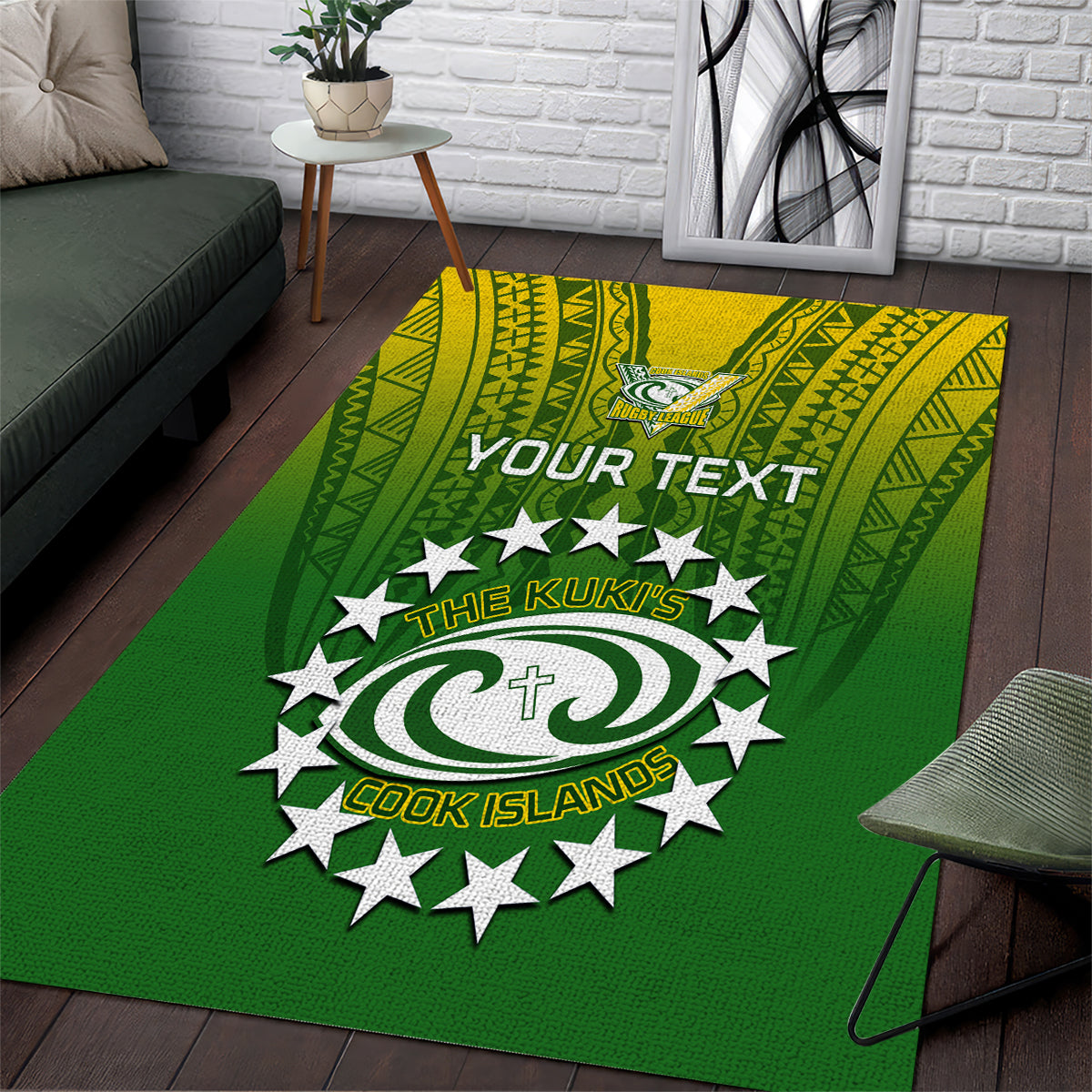 Custom Cook Islands Rugby Area Rug Pacific 2023 Go The Kukis LT14 Green - Polynesian Pride