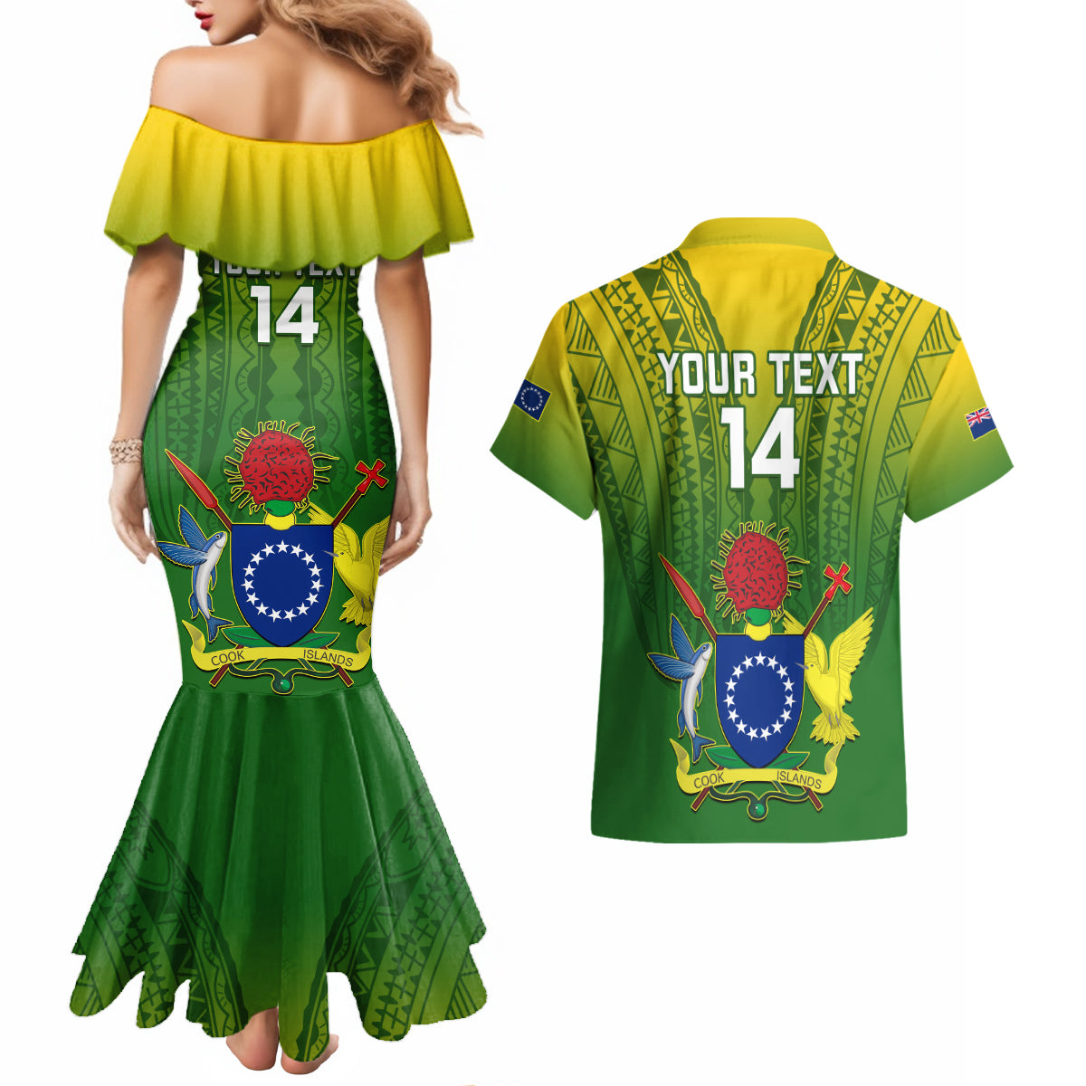 Custom Cook Islands Rugby Couples Matching Mermaid Dress and Hawaiian Shirt Pacific 2023 Go The Kukis LT14 - Polynesian Pride