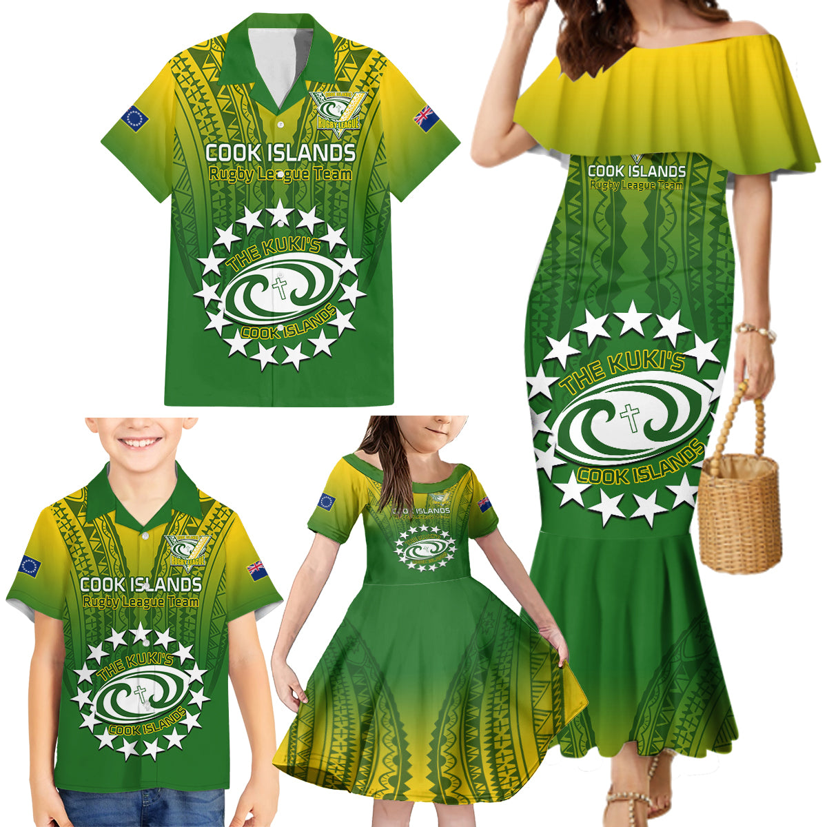 Custom Cook Islands Rugby Family Matching Mermaid Dress and Hawaiian Shirt Pacific 2023 Go The Kukis LT14 - Polynesian Pride