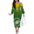 Custom Cook Islands Rugby Family Matching Off Shoulder Long Sleeve Dress and Hawaiian Shirt Pacific 2023 Go The Kukis LT14 Mom's Dress Green - Polynesian Pride