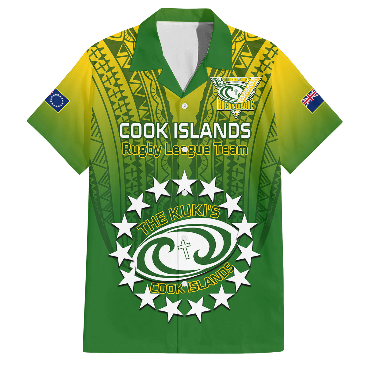 Custom Cook Islands Rugby Family Matching Tank Maxi Dress and Hawaiian Shirt Pacific 2023 Go The Kukis LT14 Dad's Shirt - Short Sleeve Green - Polynesian Pride
