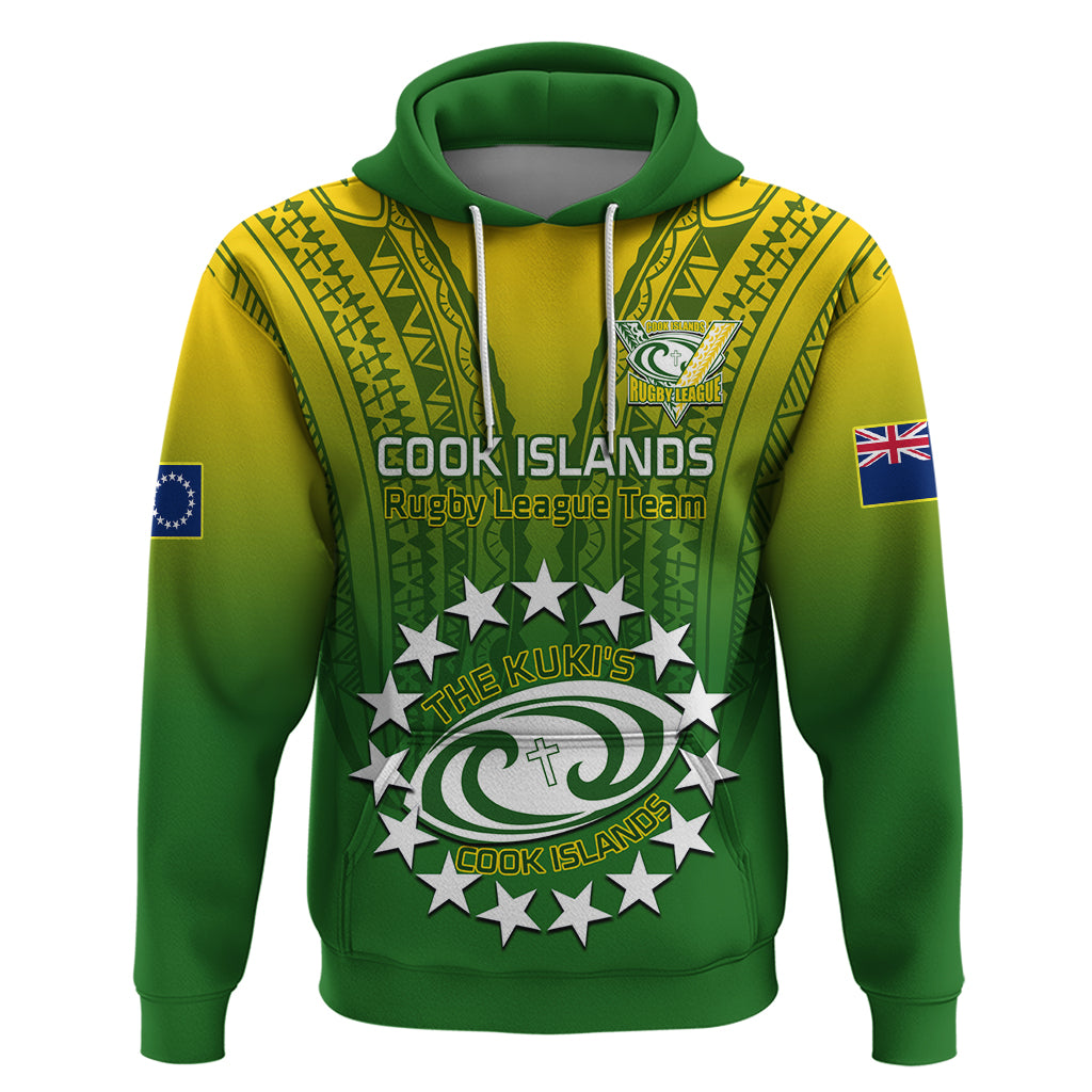 Custom Cook Islands Rugby Hoodie Pacific 2023 Go The Kukis LT14 Pullover Hoodie Green - Polynesian Pride