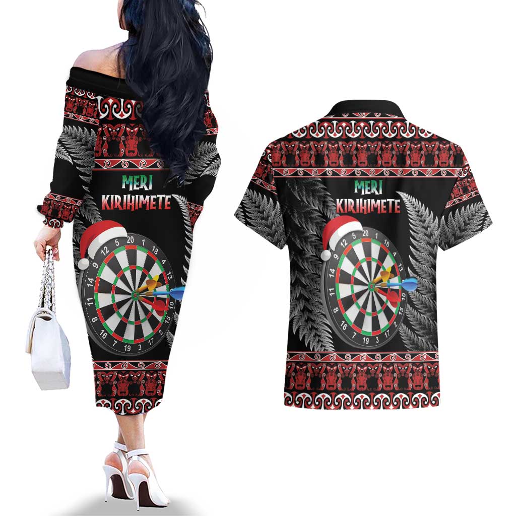 All I Want For Christmas Is Darts New Zealand Couples Matching Off The Shoulder Long Sleeve Dress and Hawaiian Shirt