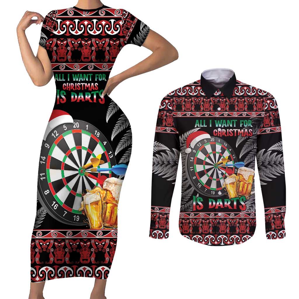 All I Want For Christmas Is Darts New Zealand Couples Matching Short Sleeve Bodycon Dress and Long Sleeve Button Shirt