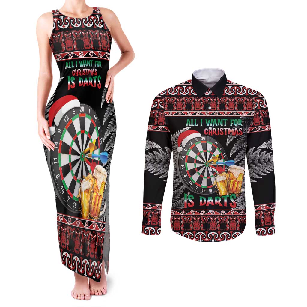 All I Want For Christmas Is Darts New Zealand Couples Matching Tank Maxi Dress and Long Sleeve Button Shirt