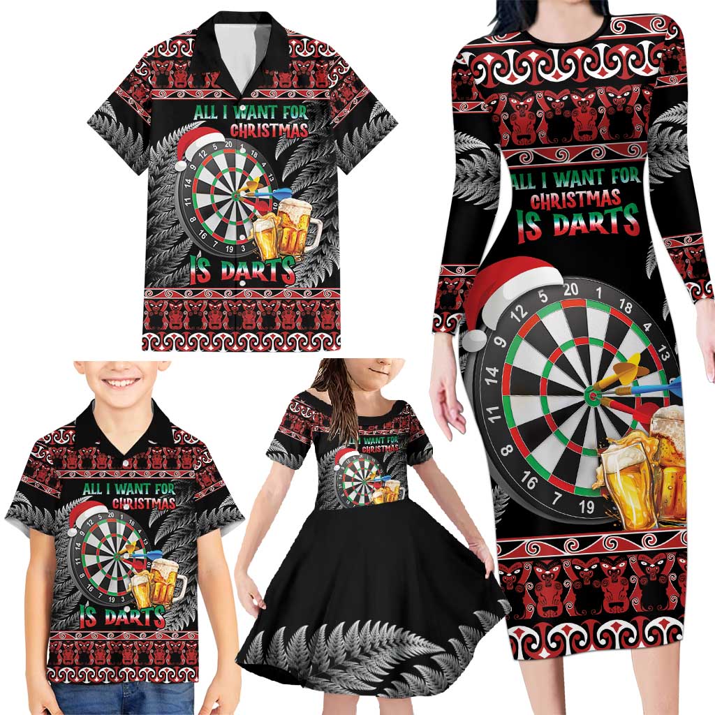 All I Want For Christmas Is Darts New Zealand Family Matching Long Sleeve Bodycon Dress and Hawaiian Shirt