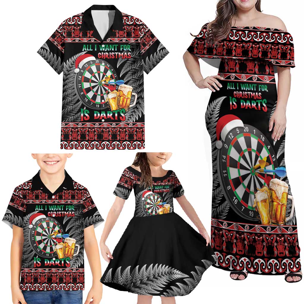 All I Want For Christmas Is Darts New Zealand Family Matching Off Shoulder Maxi Dress and Hawaiian Shirt