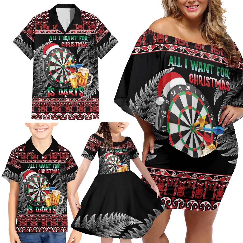 All I Want For Christmas Is Darts New Zealand Family Matching Off Shoulder Short Dress and Hawaiian Shirt