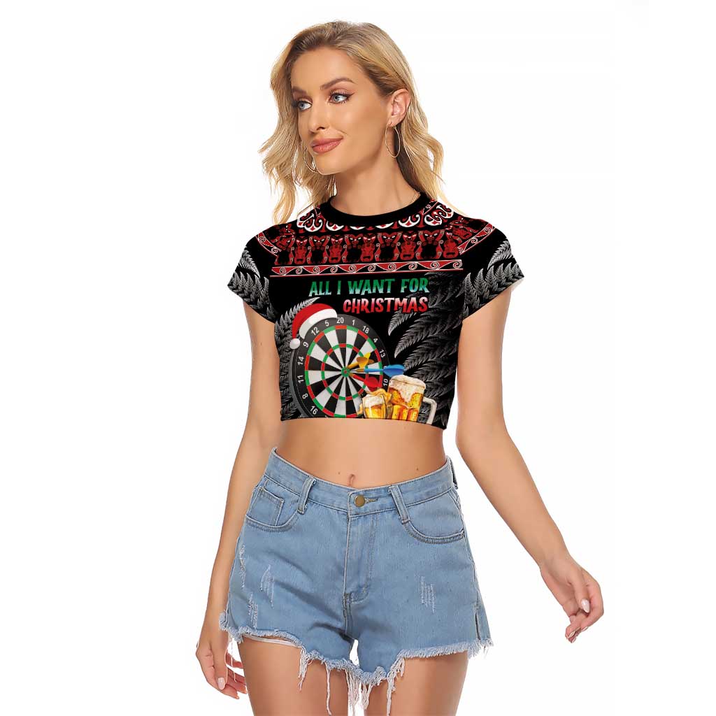 All I Want For Christmas Is Darts New Zealand Raglan Cropped T Shirt