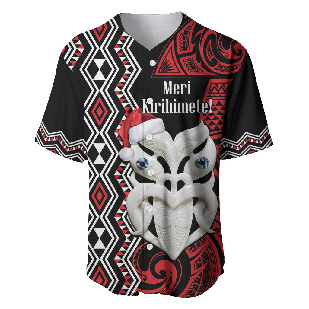 Personalised New Zealand Christmas Baseball Jersey Meri Kirihimete Maori Wheku - Taniko Art