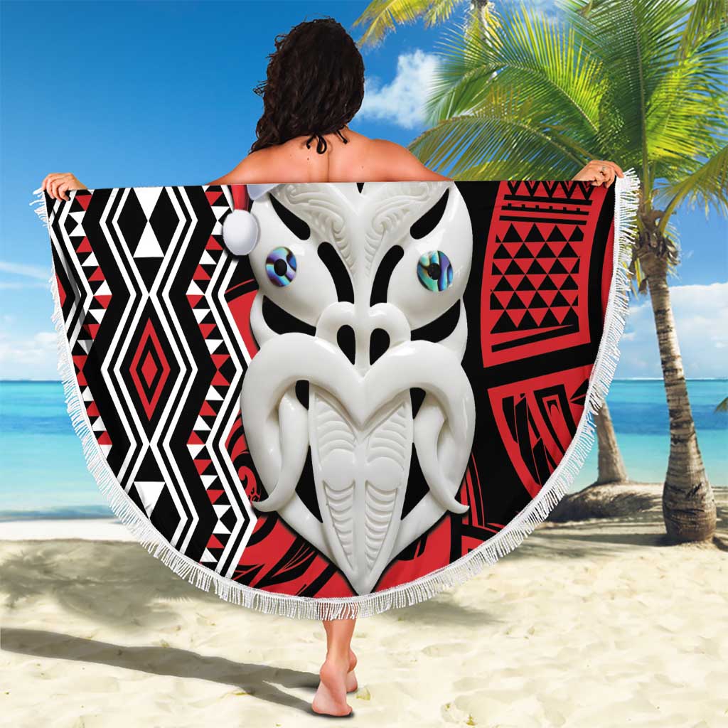Personalised New Zealand Christmas Beach Blanket Meri Kirihimete Maori Wheku - Taniko Art