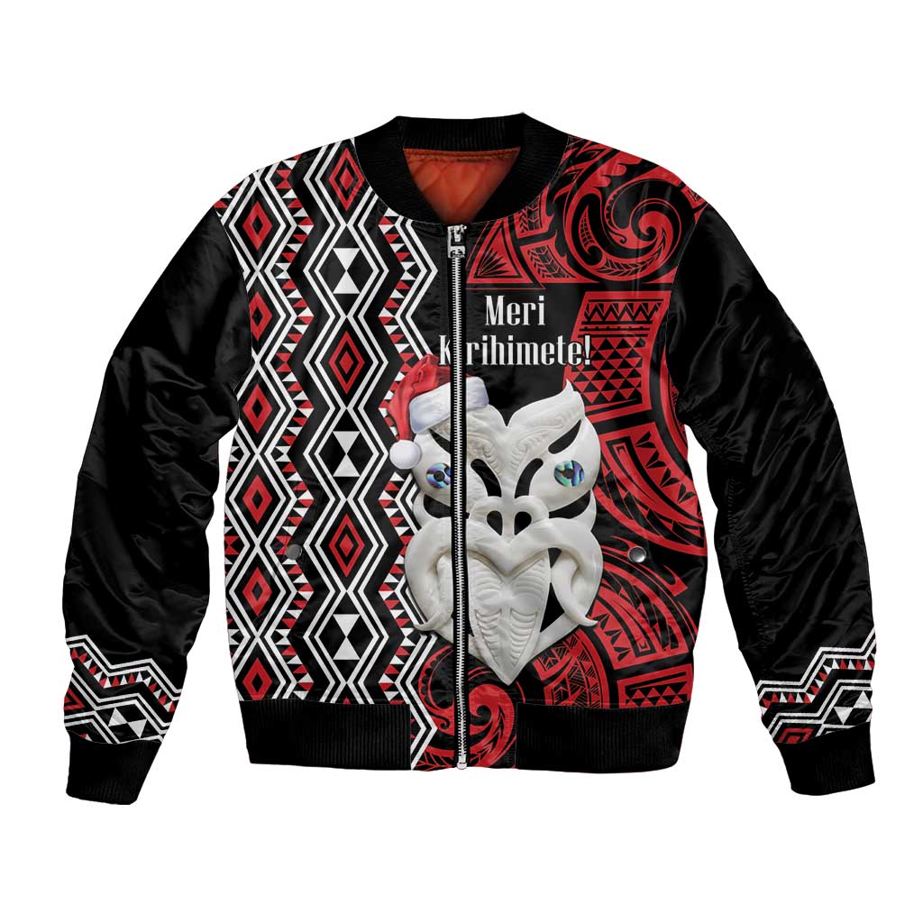 Personalised New Zealand Christmas Bomber Jacket Meri Kirihimete Maori Wheku - Taniko Art