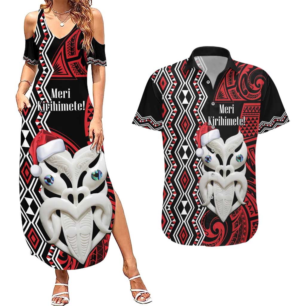 Personalised New Zealand Christmas Couples Matching Summer Maxi Dress and Hawaiian Shirt Meri Kirihimete Maori Wheku - Taniko Art