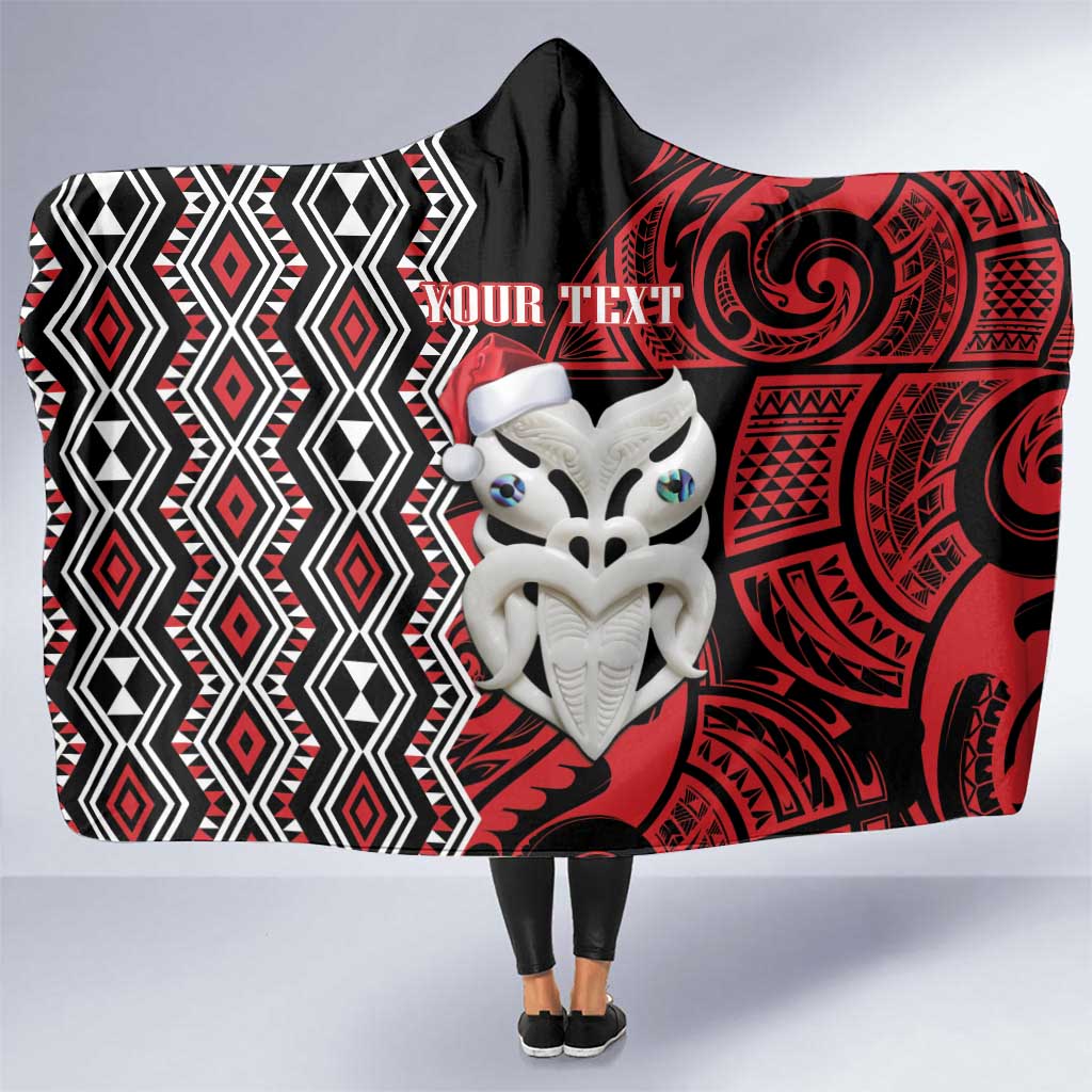 Personalised New Zealand Christmas Hooded Blanket Meri Kirihimete Maori Wheku - Taniko Art