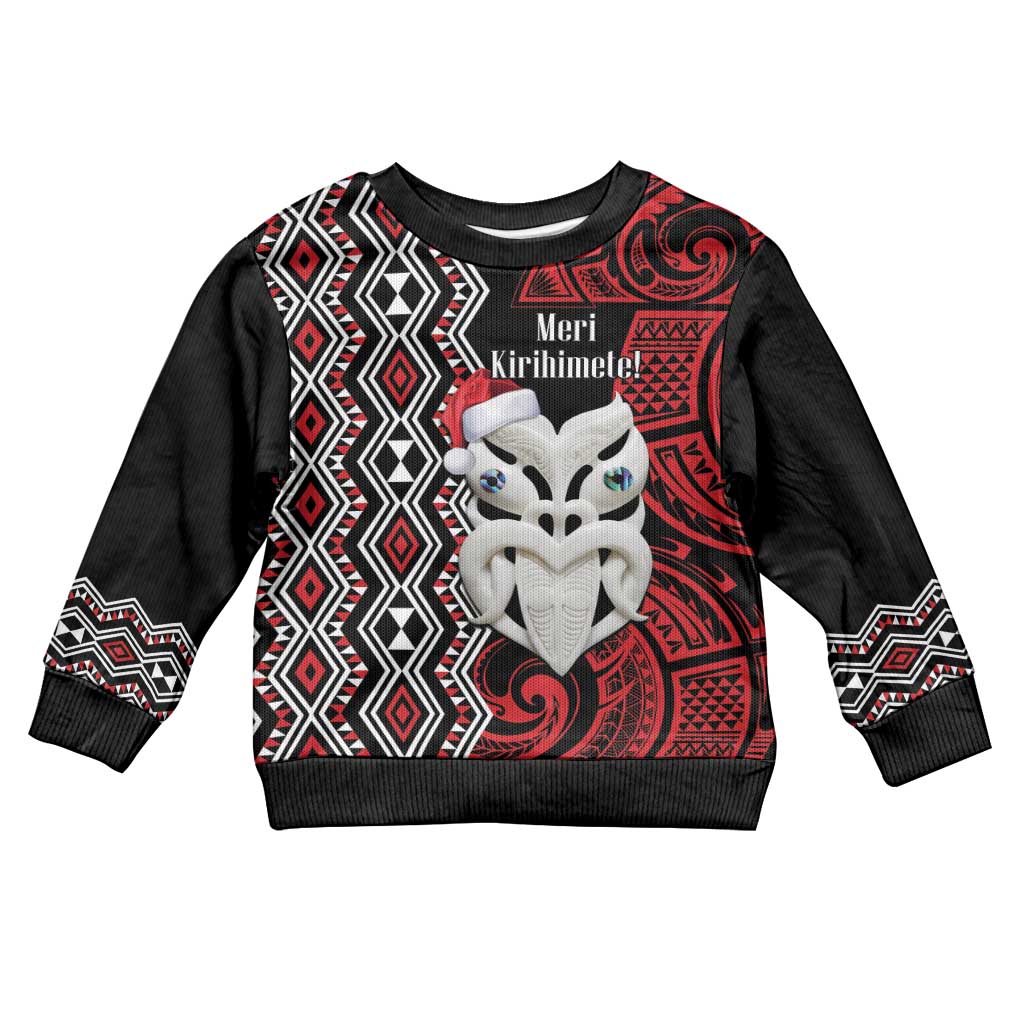 Personalised New Zealand Christmas Kid Ugly Christmas Sweater Meri Kirihimete Maori Wheku - Taniko Art