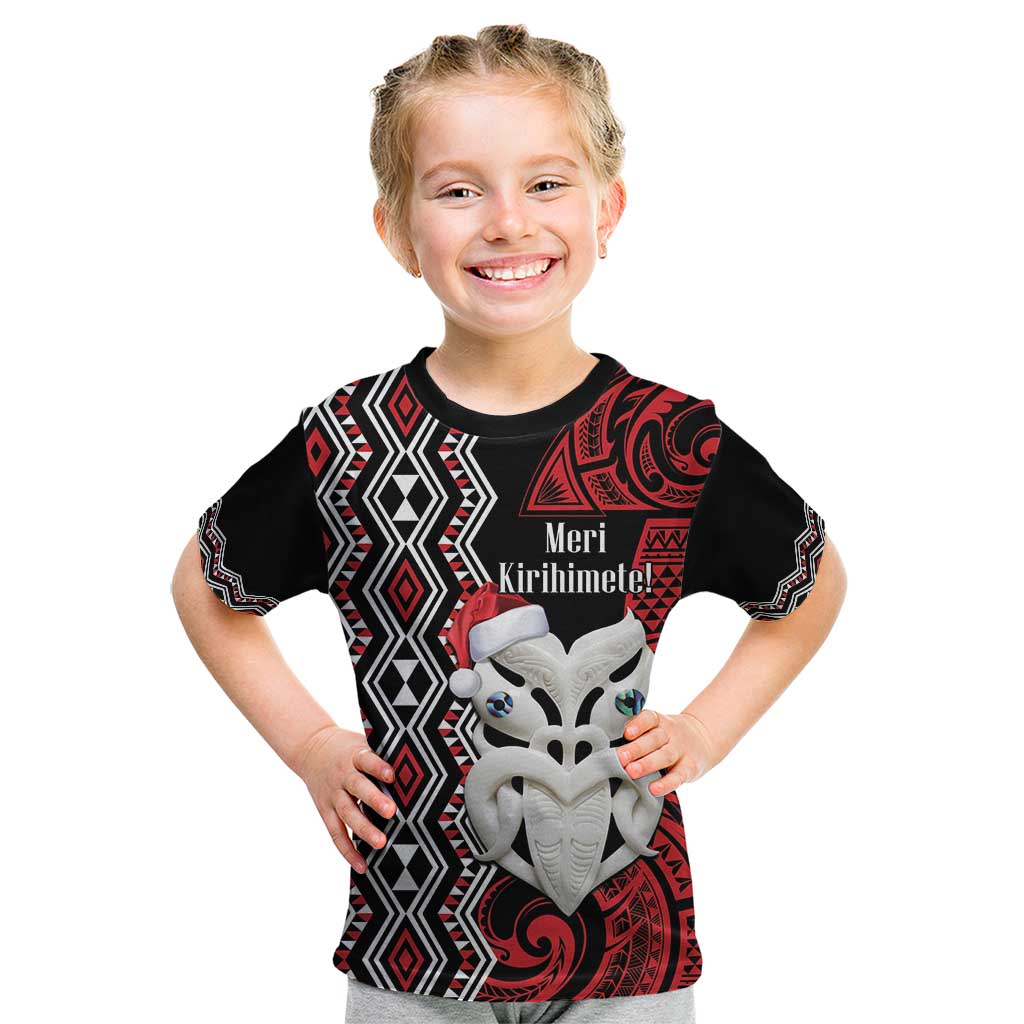 Personalised New Zealand Christmas Kid T Shirt Meri Kirihimete Maori Wheku - Taniko Art