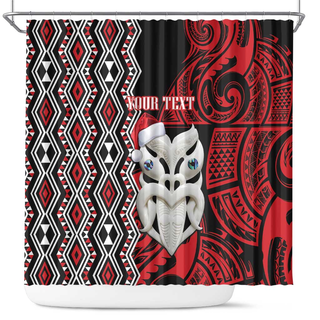 Personalised New Zealand Christmas Shower Curtain Meri Kirihimete Maori Wheku - Taniko Art