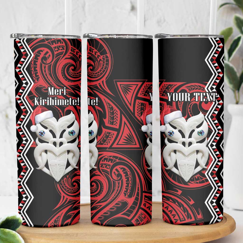 Personalised New Zealand Christmas Skinny Tumbler Meri Kirihimete Maori Wheku - Taniko Art