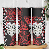 Personalised New Zealand Christmas Skinny Tumbler Meri Kirihimete Maori Wheku - Taniko Art