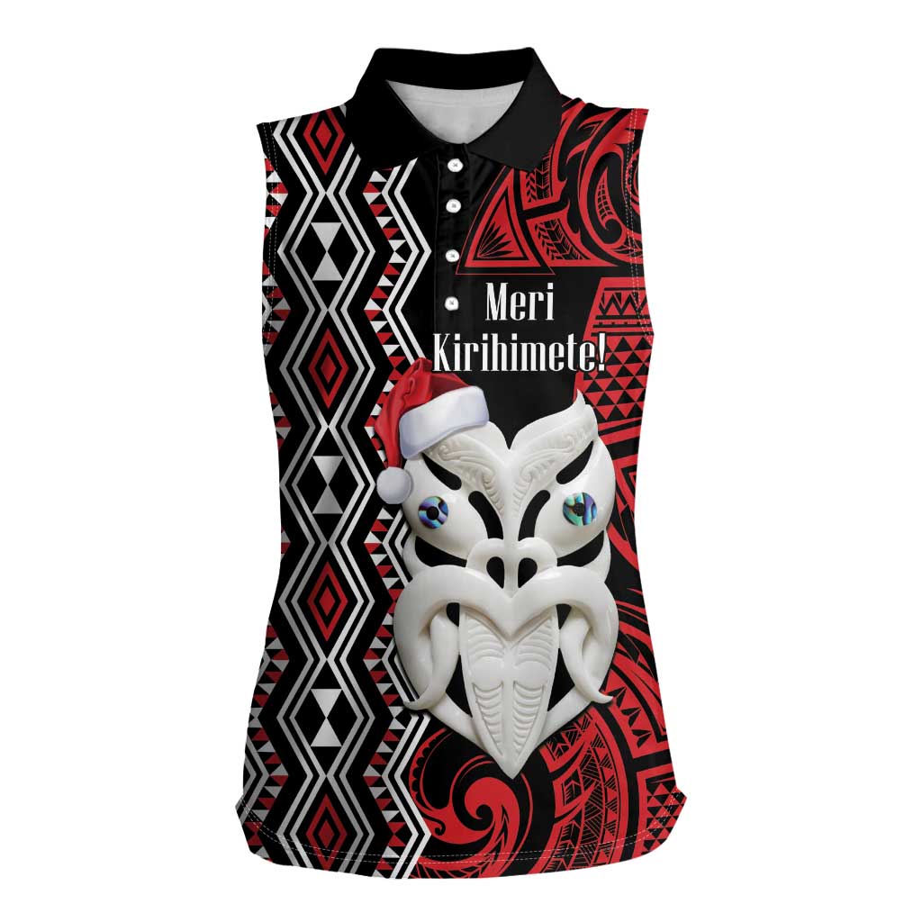 Personalised New Zealand Christmas Women Sleeveless Polo Shirt Meri Kirihimete Maori Wheku - Taniko Art