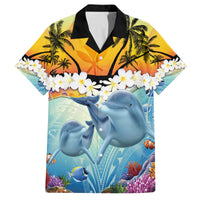 Aloha Hawaii Dolphins Family Matching Off Shoulder Long Sleeve Dress and Hawaiian Shirt Heart Of The Ocean Tropical Summer Vibes LT14 Dad's Shirt - Short Sleeve Blue - Polynesian Pride