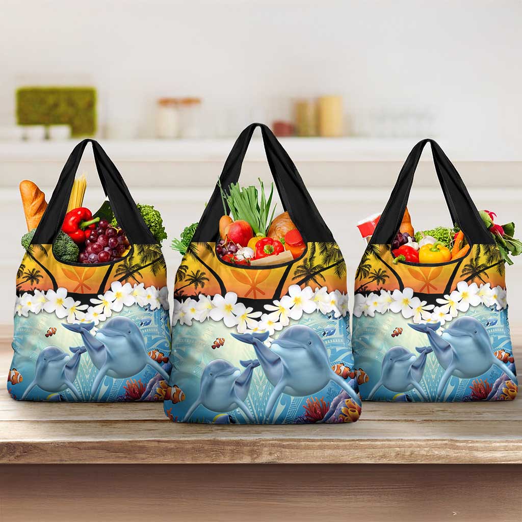Aloha Hawaii Dolphins Grocery Bag Heart Of The Ocean Tropical Summer Vibes LT14 3-pack One Size Blue - Polynesian Pride