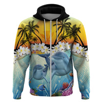 Aloha Hawaii Dolphins Hoodie Heart Of The Ocean Tropical Summer Vibes LT14 Zip Hoodie Blue - Polynesian Pride
