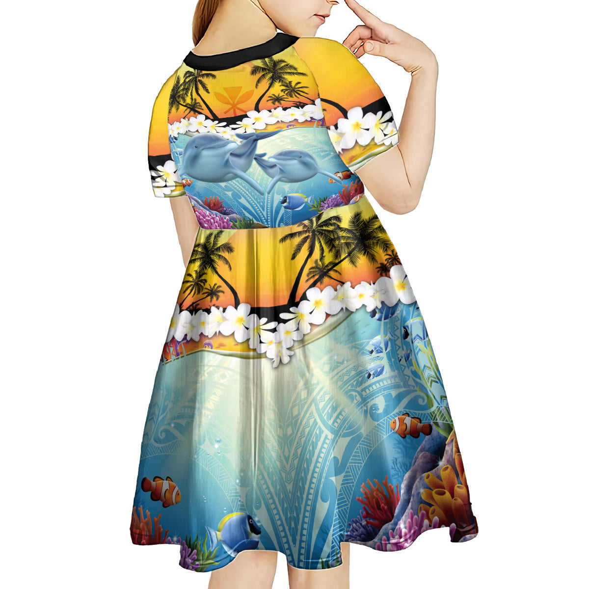 Aloha Hawaii Dolphins Kid Short Sleeve Dress Heart Of The Ocean Tropical Summer Vibes LT14 - Polynesian Pride