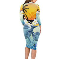 Aloha Hawaii Dolphins Long Sleeve Bodycon Dress Heart Of The Ocean Tropical Summer Vibes LT14 - Polynesian Pride
